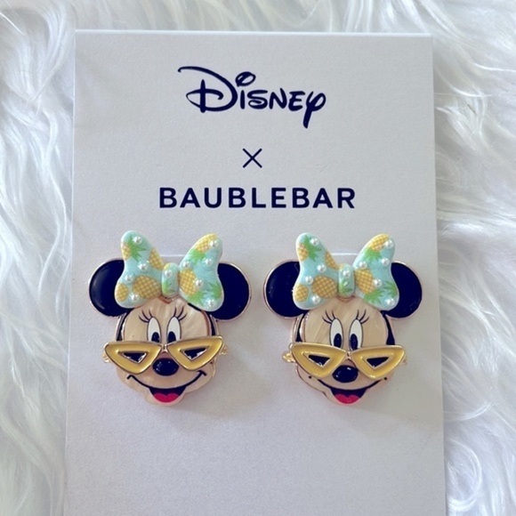 Brand New Disney X BaubleBar Minnie Mouse w/ Pineapple Bow & Sunglasses Earrings - Picture 1 of 11
